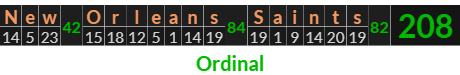 "New Orleans Saints" = 208 (Ordinal)