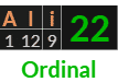 "Ali" = 22 (Ordinal)