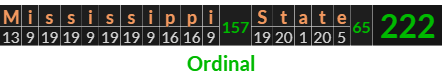 "Mississippi State" = 222 (Ordinal)