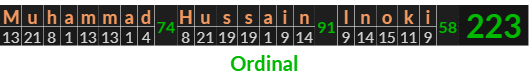 "Muhammad Hussain Inoki" = 223 (Ordinal)