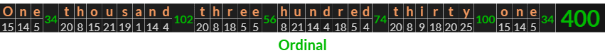 "One thousand three hundred thirty one" = 400 (Ordinal)