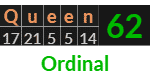 "Queen" = 62 (Ordinal)