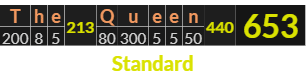 "The Queen" = 653 (Standard)