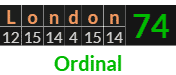 "London" = 74 (Ordinal)