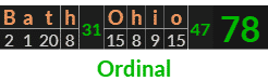 "Bath Ohio" = 78 (Ordinal)