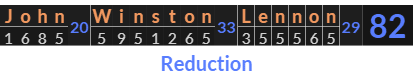 "John Winston Lennon" = 82 (Reduction)