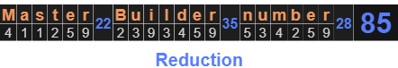 "Master Builder number" = 85 (Reduction)