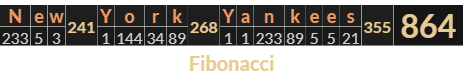 "New York Yankees" = 864 (Fibonacci)