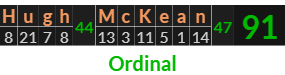 Hugh McKean = 91 Ordinal