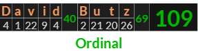 "David Butz" = 109 (Ordinal)