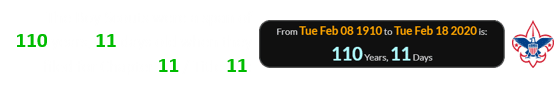 The Boy Scouts were a span of 110 years, 11 days old when they filed for Chapter 11 / Title 11: