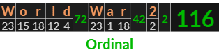 "World War 2" = 116 (Ordinal)