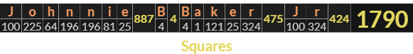 "Johnnie B Baker Jr" = 1790 (Squares)
