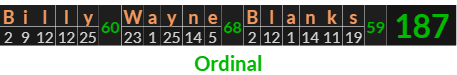 "Billy Wayne Blanks" = 187 (Ordinal)