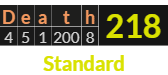 "Death" = 218 (Standard)