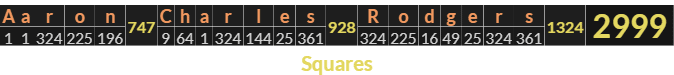 "Aaron Charles Rodgers" = 2999 (Squares)
