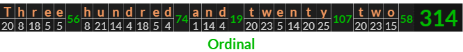 "Three hundred and twenty two" = 314 (Ordinal)