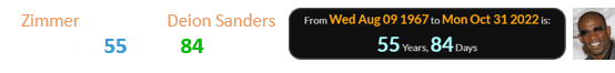 Zimmer died when Deion Sanders was 55 years, 84 days old: