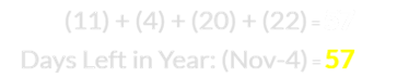 (11) + (4) + (20) + (22) = 57 and November 4th leaves 57 days in the year