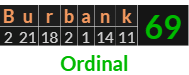 "Burbank" = 69 (Ordinal)