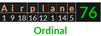 "Airplane" = 76 (Ordinal)