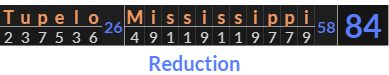 "Tupelo Mississippi" = 84 (Reduction)