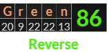 "Green" = 86 (Reverse)
