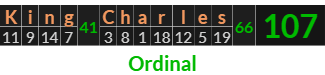 "King Charles" = 107 (Ordinal)