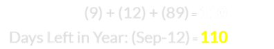 (9) + (12) + (89) = 110 and September 12th leaves 110 days