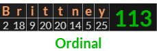 "Brittney" = 113 (Ordinal)