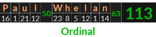 "Paul Whelan" = 113 (Ordinal)