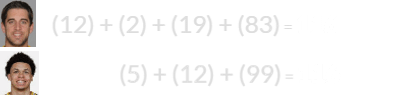 (12) + (2) + (19) + (83) = 116 and (5) + (12) + (99) = 116