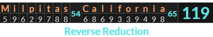 "Milpitas California" = 119 (Reverse Reduction)