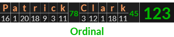 "Patrick Clark" = 123 (Ordinal)