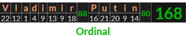 "Vladimir Putin" = 168 (Ordinal)