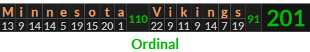 "Minnesota Vikings" = 201 (Ordinal)