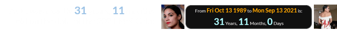 AOC was exactly 31 years, 11 months old on the date of the 2021 Met Gala: