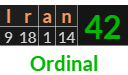 "Iran" = 42 (Ordinal)