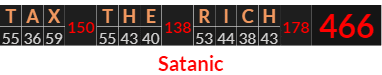 "TAX THE RICH" = 466 (Satanic)
