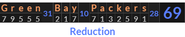 "Green Bay Packers" = 69 (Reduction)