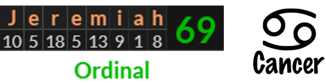 "Jeremiah" = 69 (Ordinal)