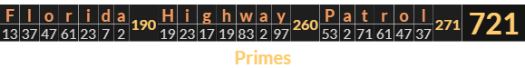 "Florida Highway Patrol" = 721 (Primes)