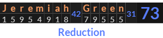 "Jeremiah Green" = 73 (Reduction)