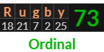 "Rugby" = 73 (Ordinal)