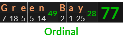 "Green Bay" = 77 (Ordinal)