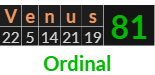 "Venus" = 81 (Ordinal)