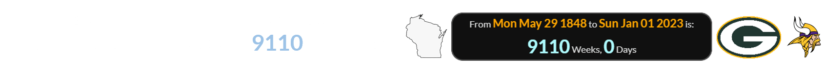 The second Packers-Vikings game will be played when Wisconsin turns 9110 weeks old: