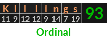 "Killings" = 93 (Ordinal)