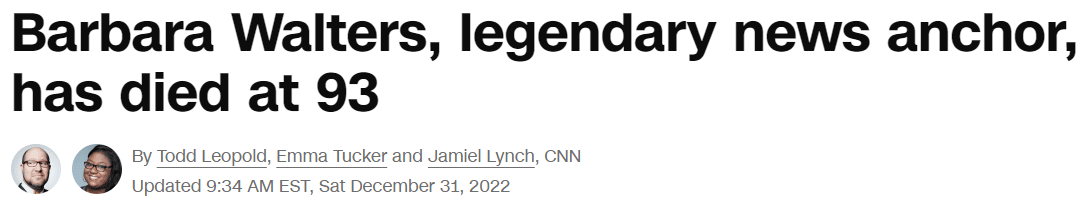 Barbara Walters, legendary news anchor, has died at 93 