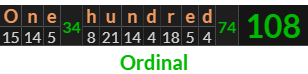 "One hundred" = 108 (Ordinal)